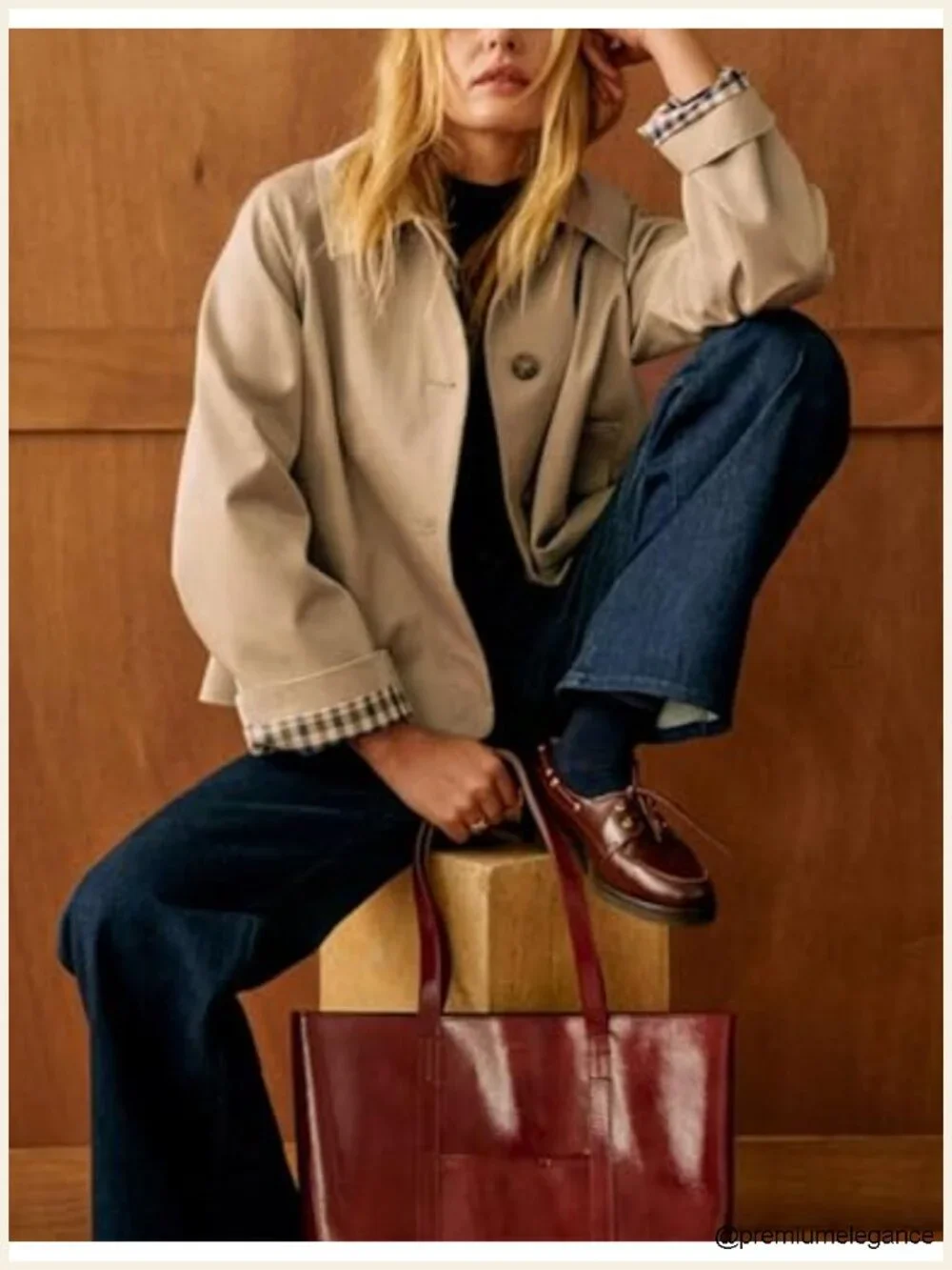 Oversize Trench Coat Plaid Lining Lapel Button Down Casual Crop Jacket with